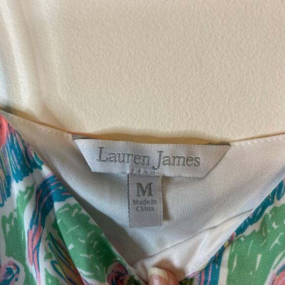 Lauren James Flamingo Green Pink Spaghetti Strap Tank Top Beach Vacation Medium - Picture 3 of 8